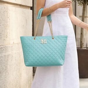 Badgley Mischka Quilted Bag Tote NWT Elegant Tote Purse Quilted Turquoise